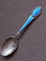 Antik Guilloche Zománc Sterling 925 Ezüst T&S Birmingham 1880 ? Fűszerkanál Kiskanál Mokkáskanál