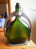 Régi francia Armagnac brandys üveg fém kiöntő kerettben