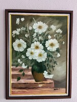 Kortárs, erdélyi festőnő csendélete. Olaj, vászon. Szellőrózsák