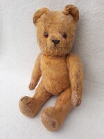 Nagyon öreg szalmás maci üvegszemekkel, 39 cm
