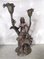 Bronzírozott gipsz szobor gyertyatartó 28 cm