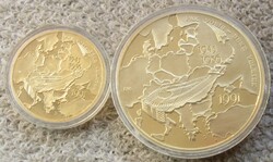 2 db Aranyozott emlékérem 1991 Béke Veletek , Pax Vobis 42,5 mm, 64 mm.