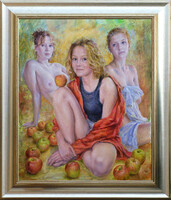 Kárpáti József: Erisz almája  - keretezve: 70x60cm - alkotás: 60x50cm - KJ23/757M