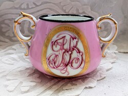 Bieder rózsaszín monogrammos kis cukortartó 7cm