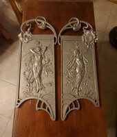 Antik szecessziós ezüstözött falikép páros! 55x20cm!