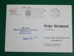 Válaszlap /VITUKI/ 1990. Svájc, Zürich, Vízügyi Kísérleti Intézmény Könyvtára, reklámbélyegzéssel