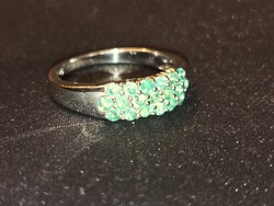 • Óceánzöld Sambia smaragd drágaköves gyűrű, 56 as méret   925 ezüst  új