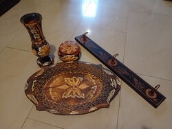 Fa fogas fa tálca fadoboz fa váza dísztárgyak faragott retro