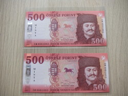 500 Forint MINTA  Bankjegy 2022 Sorszámkövető 2 db párban  Új és Hajtatlan