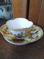 Alt Német,Germany Barokk Meissen Kézi Festésű,Aranyozott Porcelán Csésze Szett,Alátét Tányérral.