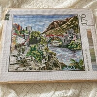 Mosztári öreg híd gobelin kép fa alap kereten, kihímzett állapotban - már csak kereteztetni kell!
