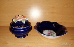 Csodaszép sötétkék porcelán bonbonier vagy ékszertartó kis tálkával (10/K)