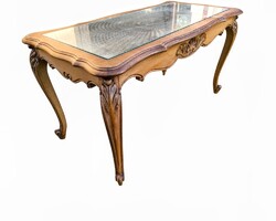 Neobarokk üveglapos thonet betétes dohányzóasztal