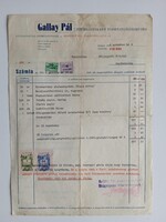 ZA617.27 GALLAY PÁL Nyomtatványraktár - Budapest  1946 november 4 - Számla - illetékbélyegekkel