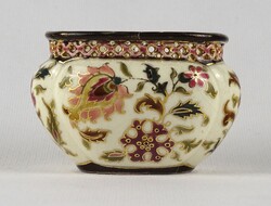 1U050 Antik vajszínű áttört ovális Zsolnay majolika kaspó