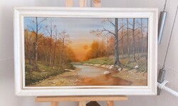 (K) Rónai Antal Alkony c. tájkép festménye  80x50 cm kerettel
