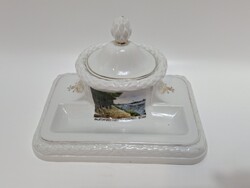Balatonfüred-fürdő Balatonparti sétány porcelán kalamáris, tintatartó, Balatoni emlék