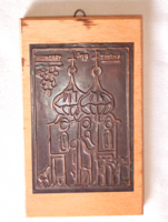 Balatoni emlék Tihany réz falikép 11,5x7x1cm 1979 retro