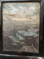 Márton Ferenc :Háztetők 1913 . Olaj, karton
