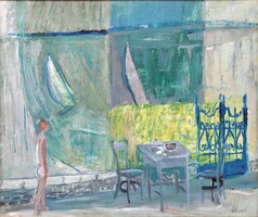 Ballagó Imre (1915 - 1997) Balatonpart c.Képcsarnokos olajfestménye EREDETI GARANCIÁVAL