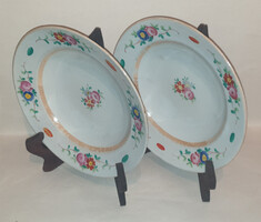 Antik osztrák Giesshuebl porcelán tányér pár, virágmintás falitányér, dísztányér (22,5cm)
