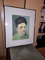 Festmény, női portré, olaj, karton, 50x60 cm-es, gyönyörű alukeretben