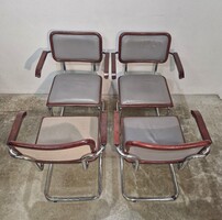 4 db B64 szék bőr kárpittal, Brauer Marcell tervezése, jelzett olasz design
