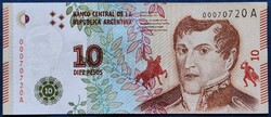 Argentina 10 Pesos 2016, UNC. Alacsony sorszám.