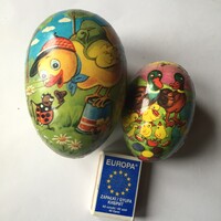 Régi papír, papírmasé húsvéti tojás doboz kacsás, csibés motívumokkal, díszítéssel-2 db egyben