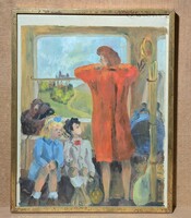 Vonaton (olajfestmény keretben) "O. Bouhet" szignóval - Utazás életkép - francia festő