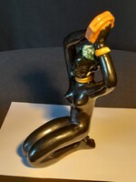 Izsépy? Néger  női kerámia szobor 24 cm