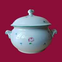 Herendi bécsi rózsás porcelán leveses tál Tertia jelöléssel