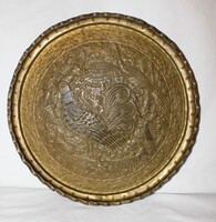 Díszes réz fali tál madarakkal kakassal