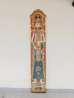Antik ázsiai faragott festett hindu buddhista szobor fali dekoráció fa tábla Indonézia Bali 601 6175