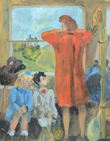 Vonaton (olajfestmény keretben) "O. Bouhet" szignóval - Utazás életkép - francia festő
