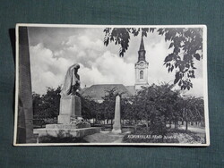 Képeslap,Kiskunhalas,Hősök szobra emlékmű,park,templom látkép,Knöpfmacher Bp. kiadás,1925-