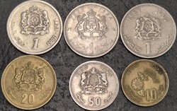 Marokkó vegyes érme, lot, 6db, 1965 -2002