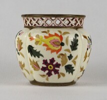 1U053 Antik vajszínű virágmintás áttört Zsolnay majolika kaspó