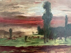 Munkácsy M után PJ Legelèsző tehenek 1882 60x80 olaj vászon