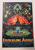 Emmerling Adolf tüzijáték, lampion fáklya és zászlógyára, reklám képeslap, 1910-1920-as évek