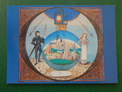 2 db Képeslap - Bibliotheca Corviniana sorozatból: GRADUALE /1, Mátyás bélyeggel, párban