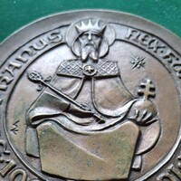 Soltra Elemér: Szent István, dombormű, plakett, kisplasztika, 120 mm