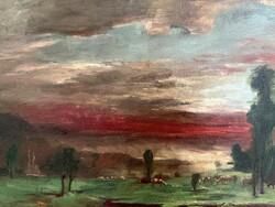 Munkácsy M után PJ Legelèsző tehenek 1882 60x80 olaj vászon