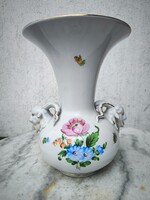Hatalmas Herendi porcelán kos fejes füllel virág mintás vàza kínáló . Ajándék gyüjtemény. 26,5 cm.