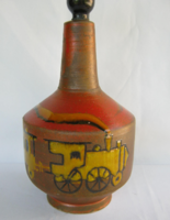 Signed ceramic lamp with train locomotive decoration