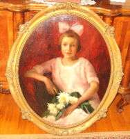 TAVASZI ÁRESÉS ! GARANTÁLTAN EREDETI CSODÁS PAP EMIL /1884- 1955/: KISLÁNY VIRÁGGAL