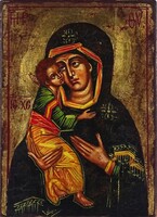 1U981 Mária, az isten anyja ikon másolat fatáblán 21 cm