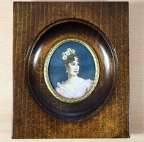 Francia portré miniatúra - Hölgy rózsákkal