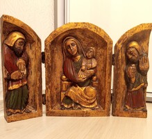 3 szárnyú Triptichon ikon, hordozható/utazó oltár, mely Szűz Máriát ábrázolja a Kis Jézussal