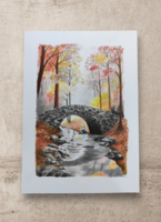 Gyerek a "Pataknál" című színes tus festmény 29,5x42 cm
